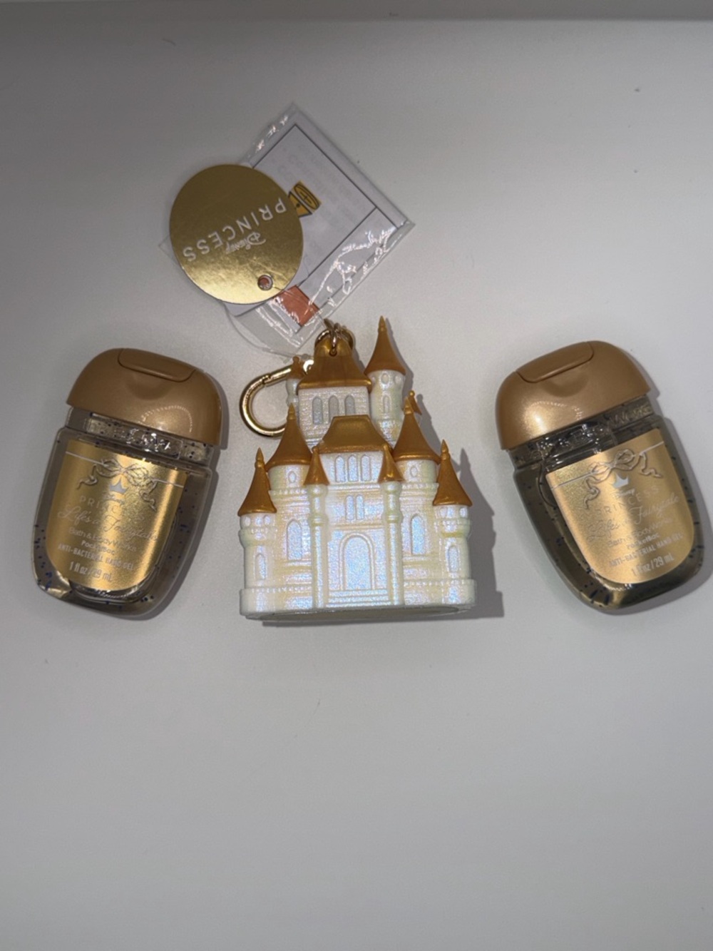 Princess Castle Keychain with Gold Hand Sanitizer Holders